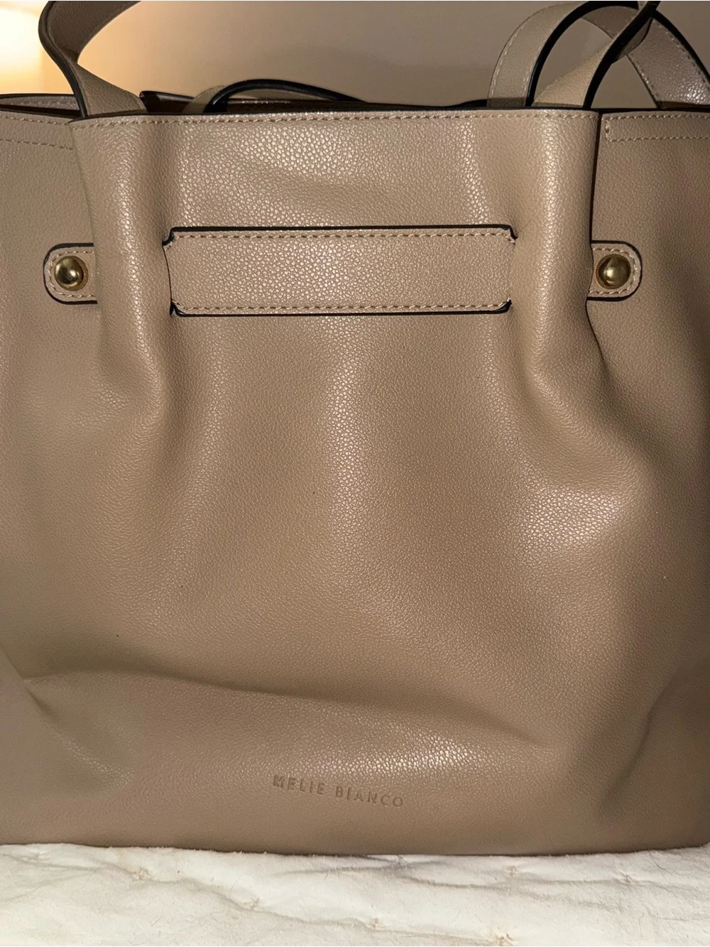 Melie Bianco Taupe Vegan Leather Tote Bag | Large Shoulder Purse
